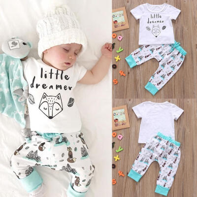 

Newborn Baby Boy Girls Short Sleeve Fox T-shirtPants 2pcs Outfits Clothes Set