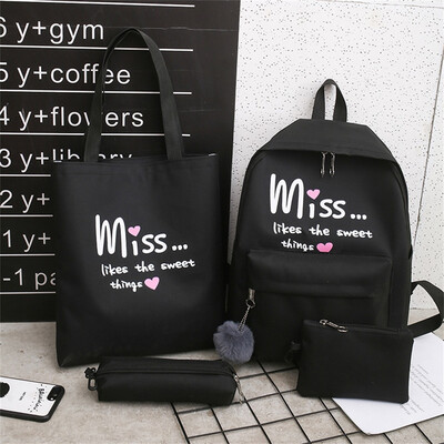 

Tailored Cartoon Alphabet Student Backpack Casual Large Capacity Travel 4 Piece Set