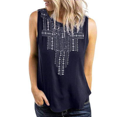 

Nomeni Womens Summer Fashion O-Neck Printed Vest Top Sleeveless T-Shirt Blouse