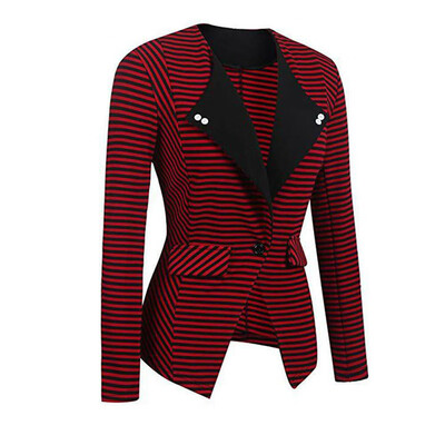 

Womens Casual Slim Cardigan Suit Coats Tops Striped Lapel Long Sleeve Outwear