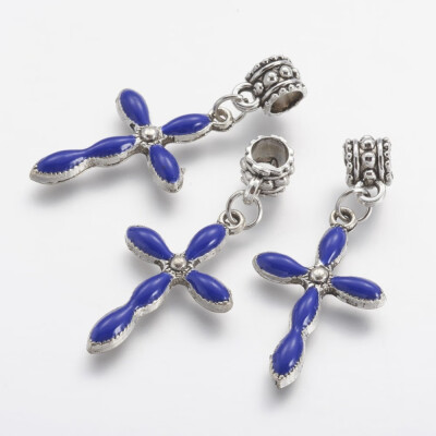 

Alloy European Dangle Beads with Enamel Cross Large Hole Pendants Antique Silver 40mm Hole 5mm