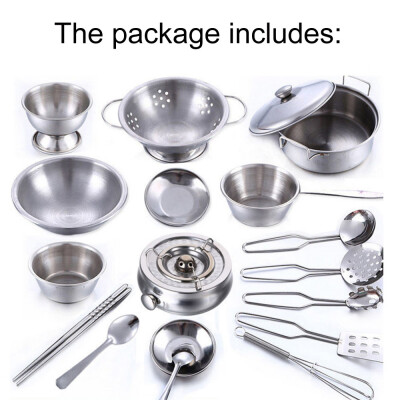 

18Pcs Stainless Steel Pots Pans Cookware Miniature Toy Pretend Play Gift For Kid
