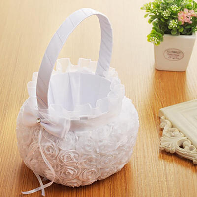

Greensen Embroidered Shape Material Wedding Flower Basket Girl Basket White Flower Basket