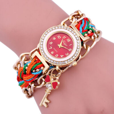 

Ethnic style ladies chain woven watch key pendant with diamonds