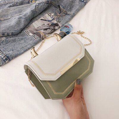 

2019 new small fresh fashion simple chain shoulder bag female casual wild temperament embroidery line contrast color Messenger bag