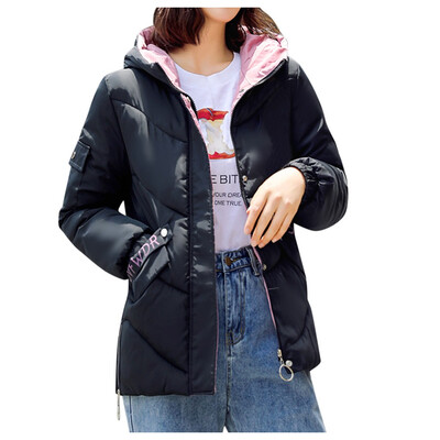 

Toponeto Women Fashion Loose Outerwear Short Cotton-padded Jackets Pocket Hooded Coats