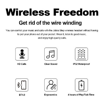 

Jabra Step Wireless Bluetooth 40 Stereo Earbuds In-ear IP52 Waterproof Sports Headphones Music Headset with Noise Reduction Micro