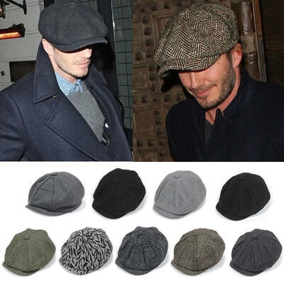 

Men Wool Gatsby Eight Panel Newsboy Caps Warm Driving Flat Hat Cabbie Golf Beret
