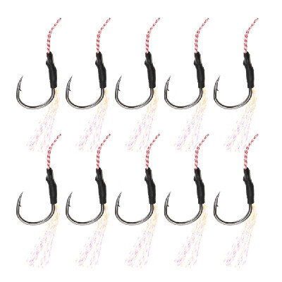 

10Pcs Jigging Spoon Fishing Hooks with Feather Jig Assist Fishhook Metal Plate Roped Overweight Hook