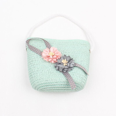 

Girls Knitting Straw Handbag Solid Color Flowers Decoration Kids Summer Casual Holiday Crossbody Bag