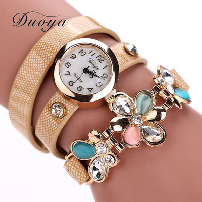 

Trend around three-ring alloy quartz watch fashion mesh PU strap with diamond flower female watch