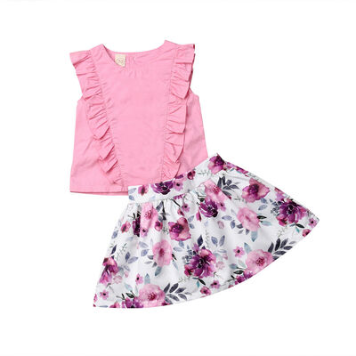 

2pcs Clothes Baby Kid Girls Pink Tops Princess Floral Dress Skirt Tutu Clothes