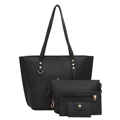 

4pcsset Solid Color Litchi Pattern Women Shoulder Handbags Clutch Card Bag