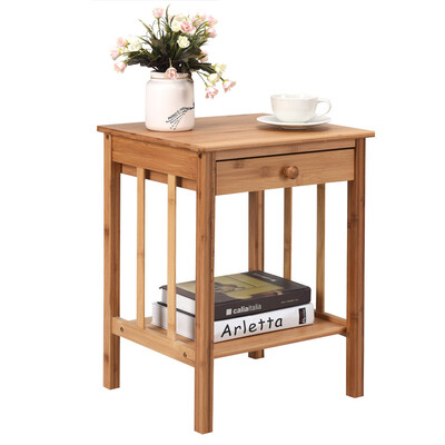 

Multipurpose Bamboo Nightstand End Table Storage Shelf