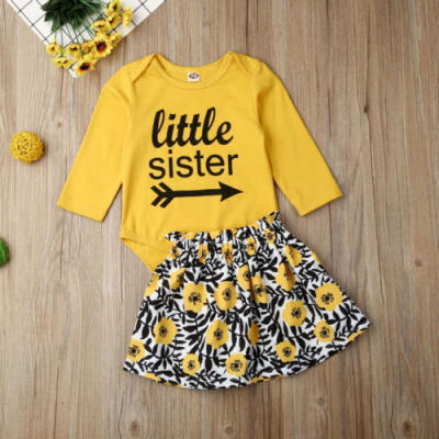 

US Newborn Baby Girl Clothes Little Sister Tops Romper Floral Dress 2PCS Outfit