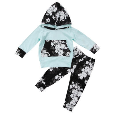 

2pcs Toddler Baby Girl Long Sleeve Hoodie Tops Floral Pant Clothes Outfits Set