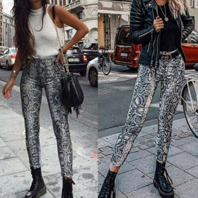 

Womens Casual Snake Python Pants High Waist Yoga Fitness Leggings Slim Trousers