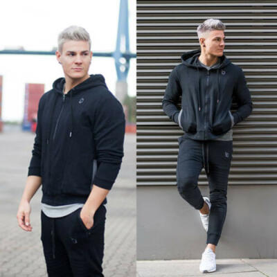 

USA STOCK Fashion Mens Hooded T-Shirt Slim Fit Zipper Long Sleeve Casual Tops