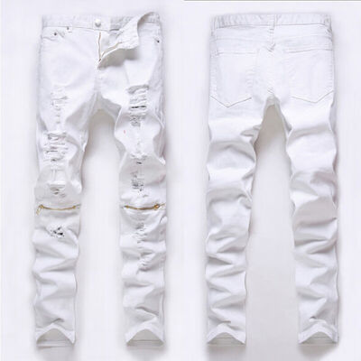 

Mens Stretchy Ripped Skinny Biker Destroyed Taped Slim Fit Pants Cargo Trousers Zipper