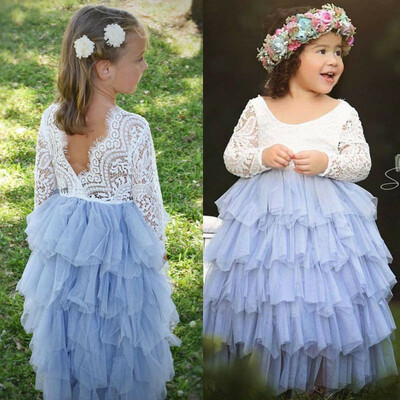 

Toddler Kid Baby Flower Girl Dress Party Wedding Pageant Bridesmaid Formal Dresses Tulle Tutu Laces Backless Dress