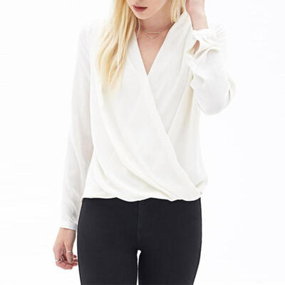 

Summer Fashion V-Neck Chiffon Blouse Women Long Sleeve Elegant Daily Tops