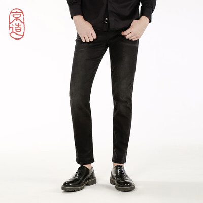

JZAO Mens sanding warm slim straight jeans 2018 autumn new black 32 17082A