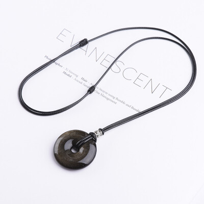 

Natural Obsidian Peace Button Necklace Personality Pendant Jewelry