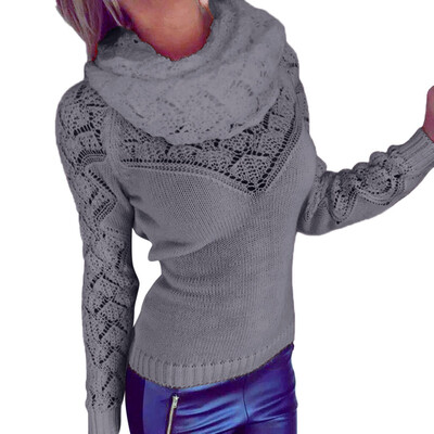 

〖Follure〗Women Casual Turtleneck Long Sleeve Solid Hollow Out Sweater Pullovers