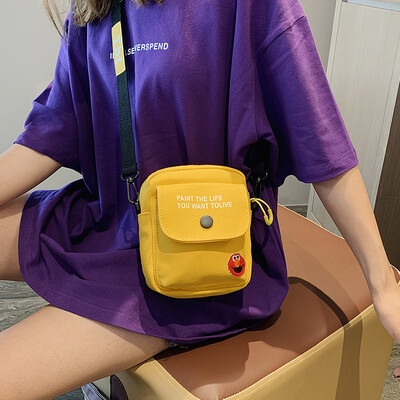 

Canvas small bag handbags new 2019 cartoon cute cloth bag solid color girl casual shoulder Messenger bag tide