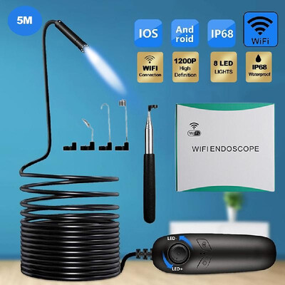 

1200P Wireless Endoscope IP68 Waterproof USB Rechargeable 8MM Wifi Snake Inspection Camera Borescope with 8LEDs Light Compatible f
