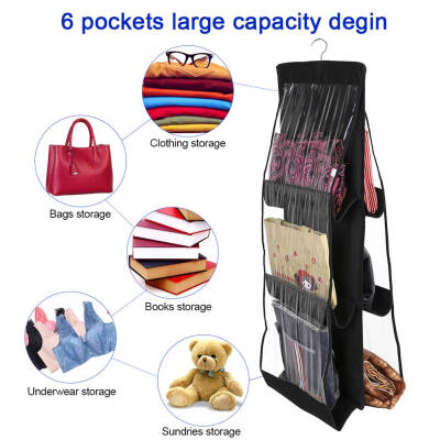 

6 Pockets Wardrobe Closet Hanging Dustproof Tote Bag Handbag Purse Storage Organizer Tote Bag OrganizerHanging Handbag Organizer