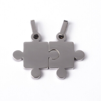 

304 Stainless Steel Split Pendants Puzzle for Lovers Stainless Steel Color 23x34x25mm Hole 25x65mm