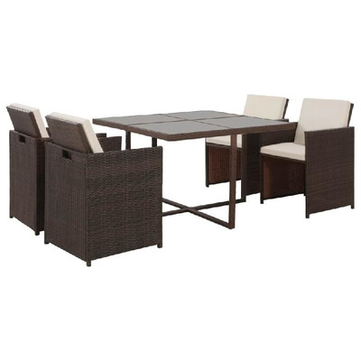 

5 Piece Outdoor Dining Set with Cushions Poly Rattan Brown