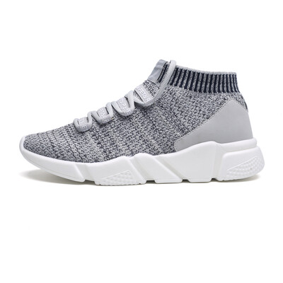 

Mens Vulcanized Shoes Flat High Top Lace-up Elastic Sock Shoes New Breathable Platform Sneakers Men Flying Woven Casual Footwear