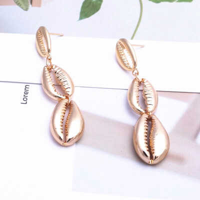 

EK646 Bohemian Sea Shell Drop Earrings For Women Metal Starfish Conch Shell Cowrie Statement Earrings 2019 Summer Beach Jewelry