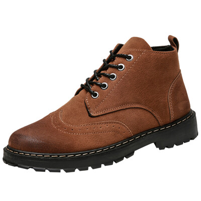 

Leather Men Boots Autumn Winter Snow Boots Mens Fashion Retro Simple Color Matte Texture With Round Head Boots Footwear Shoes