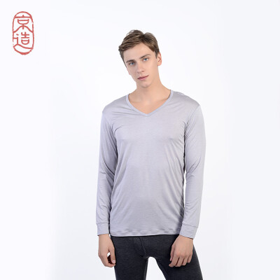 

JZAO mens thermal underwear heating fiber thin section Slim long-sleeved T-shirt light gray V-neck  code