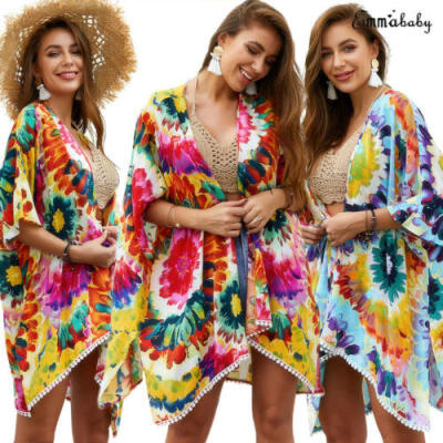 

Women Blouse Floral Printed Summer Chiffon Coat Shawl Kimono Cardigan Long Top