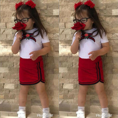 

Cute Newborn Kids Baby Girls Bow Flower Tie Tops T-shirt Skirts Outfits Clothes