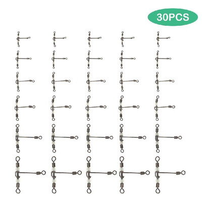 

30PCS 10 2 4 6 8 10 Stainless Steel Fishing 3 Way Rolling Swivels T-shape Cross-line Glowing Beads Fishing Tackle