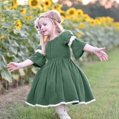 

Toddler Baby Girls Flare Sleeve Solid Print Dress Lace Dresses Clothes