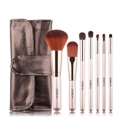 

Toponeto 7 Pcs Champagne Colored Synthetic Fiber Removable Makeup Bag And Brush Set