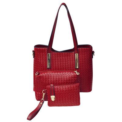 

3PcsSet PU Leather Ladies Knitting Shoulder Clutch Bag Handbag