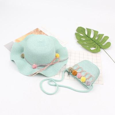 

Summer Children Girls Cute Flower Bowknot Straw Sun Hat Wide Brim Casual Foldable Beach Hats