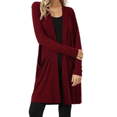 

Toponeto Womens Open Front Fly Away Cardigan Sweater Long Sleeve Plus Pockets Loose Drape