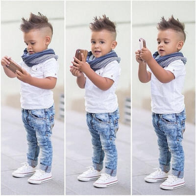 

2pcs Fashion Cool Boy Toddler Kids Baby Boy T-shirt TopJeans Pants Trousers Clothes Outfits Sets