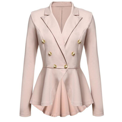

Toponeto Womens Long Sleeve Blazer Ruffles Peplum Button Casual Jacket Coat Outwear