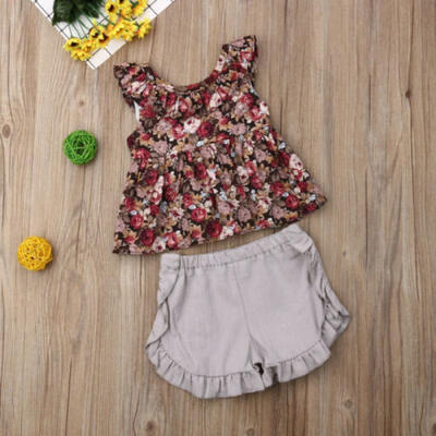 

US Toddler Kids Baby Girls Clothes Flower Tops Shorts Pants 2PCS Outfits Sunsuit