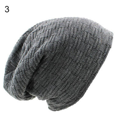 

Solid Color Men Winter Thickened Fleece Lining Beanie Hat Warm Baggy Skull Cap