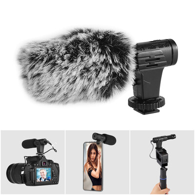 

DSLR Camera Phone Microphone Interview Video Vlogging Recording Super-Cardioid Pickup Mini Mic with Earphone Monitor Hole Windscre